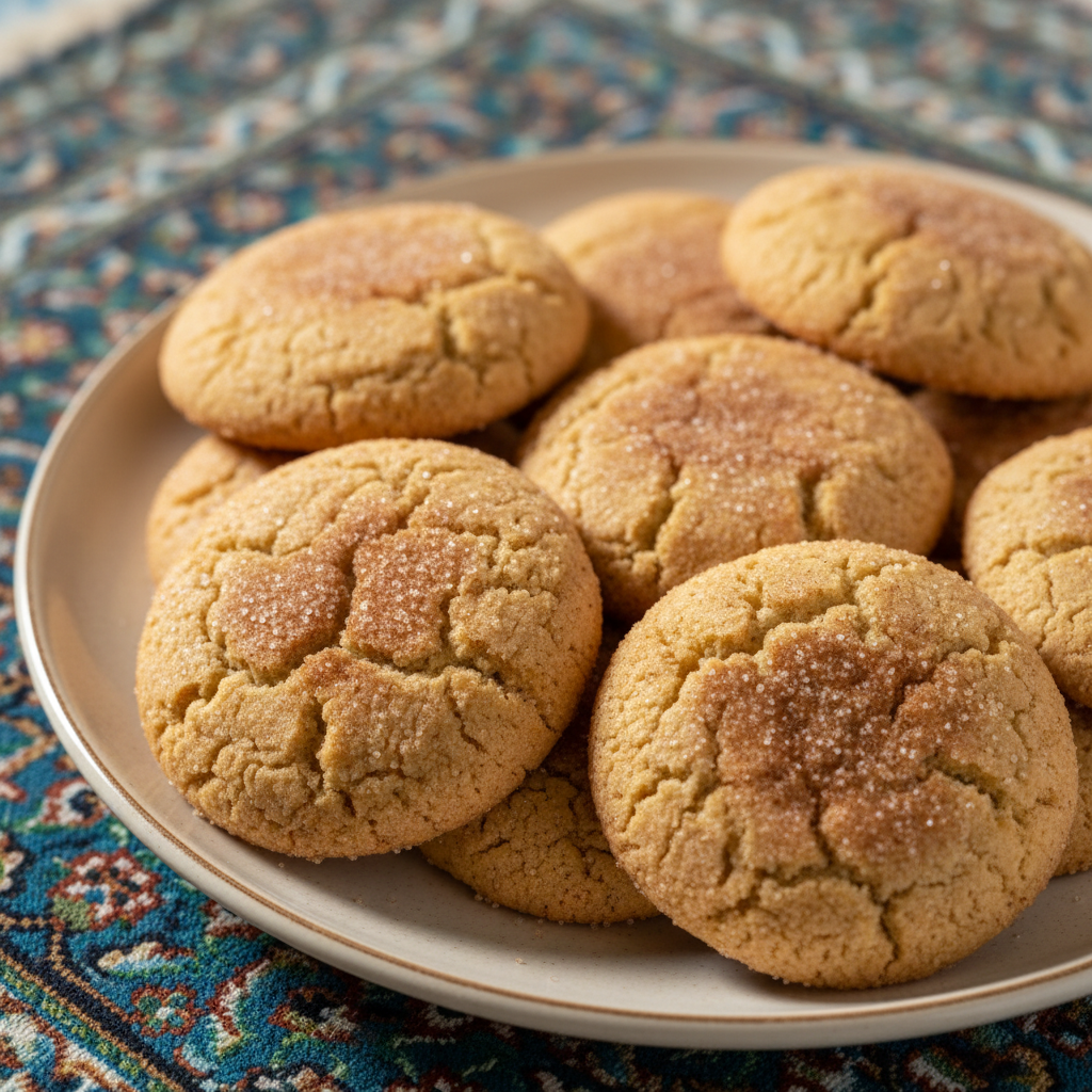 Cinnamon Snickerdoodle cookies scattered on dish