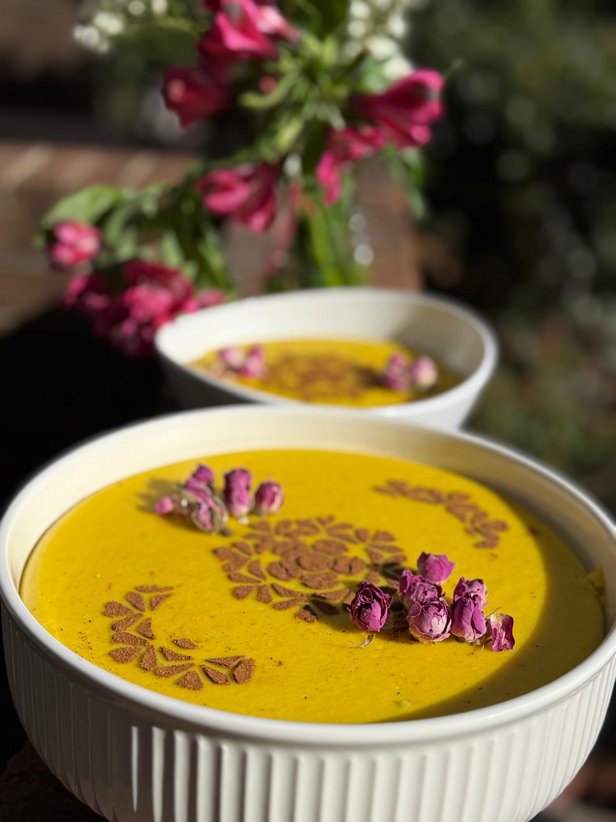 Persian Saffron Pudding (Zafaron Fereni)