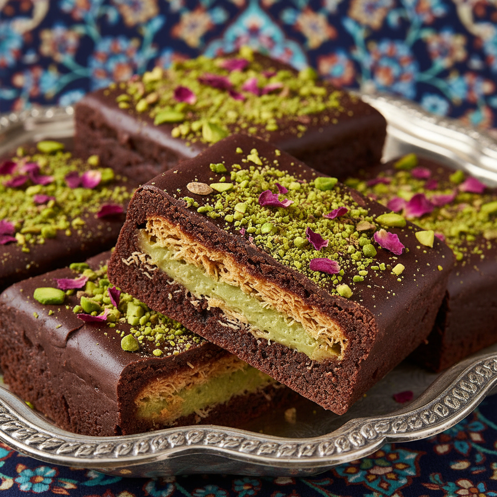 Vibrant Dubai chocolate brownies